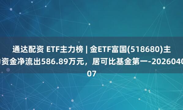 通达配资 ETF主力榜 | 金ETF富国(518680)主力资金净流出586.89万元，居可比基金第一-20260407